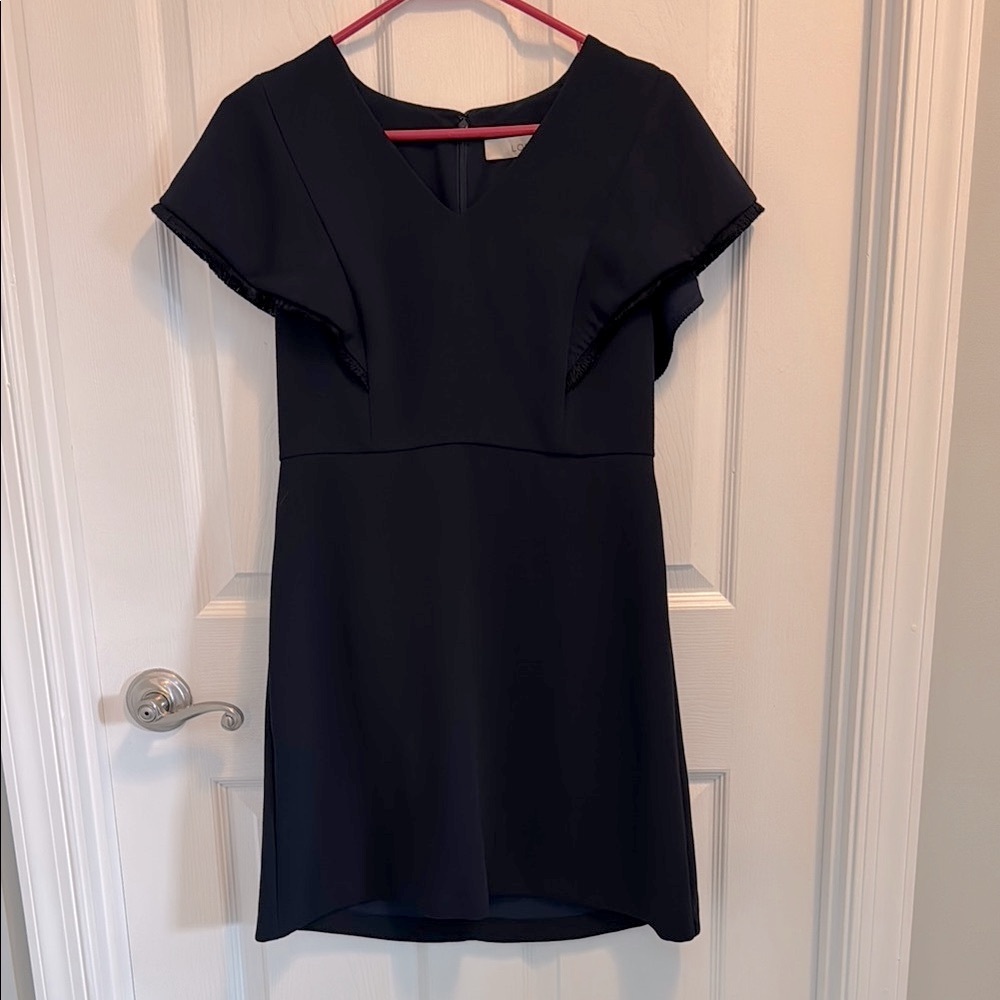 LOFT Navy Sheath Dress Flutter Sleeve V-Neck